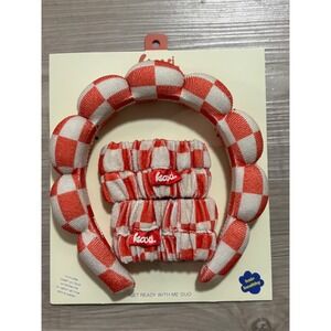 Kaxi Spa Headband and Wristbands Set Red White Gingham Terry Cloth